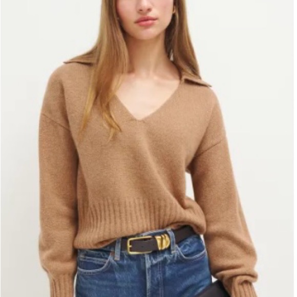 Reformation Beckie V-Neck Sweater - Camel Brown